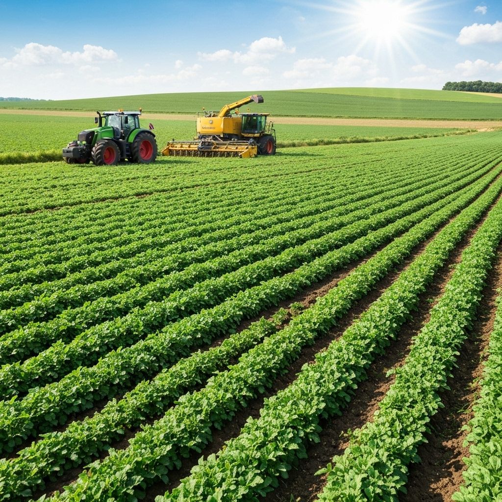 Modern farm with lush green crops